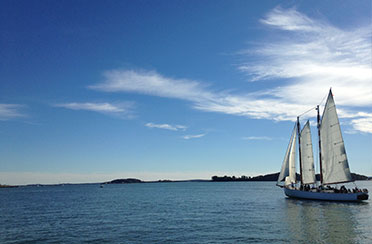 Schooner Adirondack III Sailing with the Boston Islands in the background