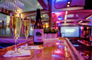 Two Glasses of Champagne on the bar aboard yacht Northern Lights