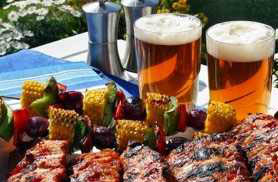 Close up of Two Beers and ribs for a BBQ boat ride on yacht Northern Lights