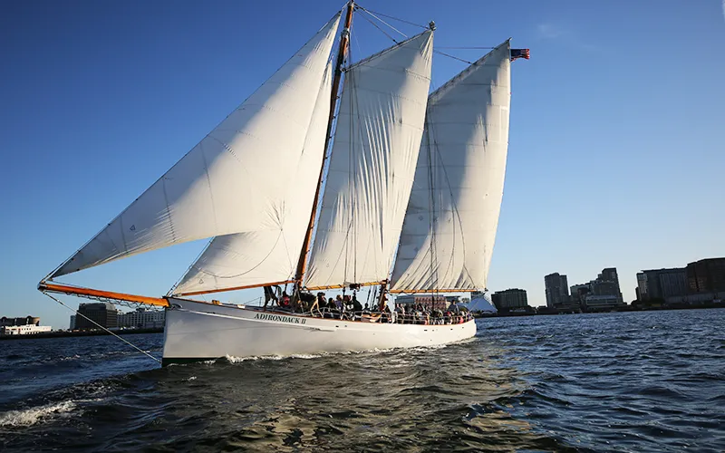 Schooner Adirondack II sailing in Boston Harbor on a Sunny Day