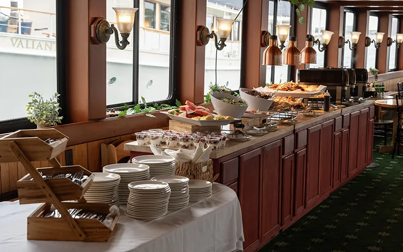 The brunch buffet aboard the yacht Northern Lights