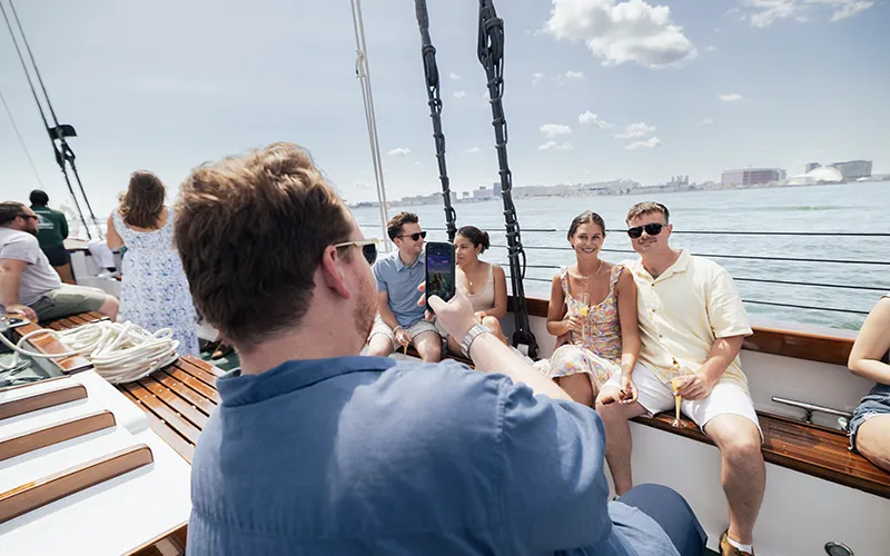 Guests aboard the Schooner Adirondack III for a Day Sail in Boston Harbor
