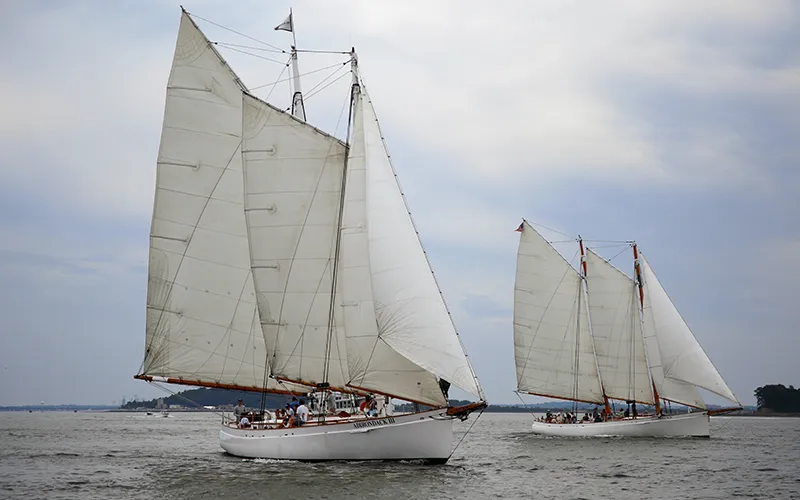 Schooner Adirondack III sailing in Boston Harbor