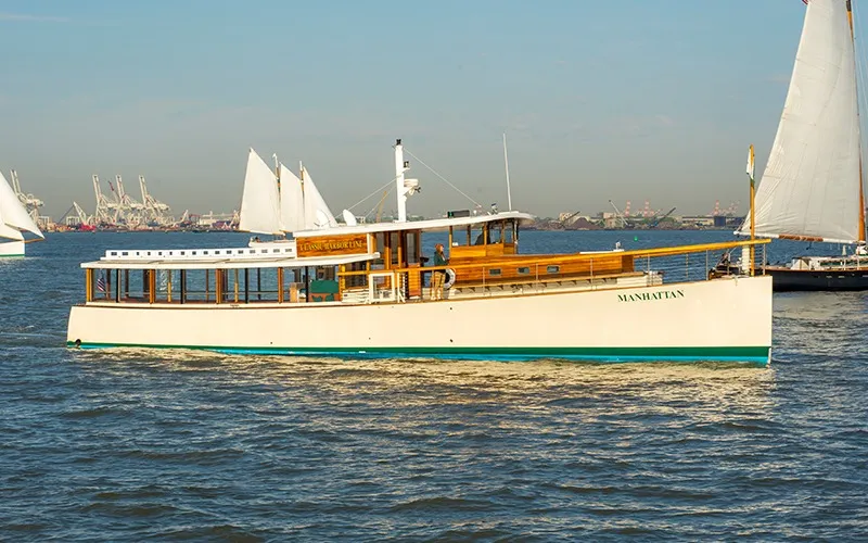 Yacht Manhattan in NY Harbor on a sunny day