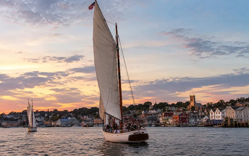 Schooner at sunset in Gloucester harbor